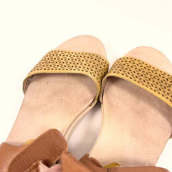Pikolinos Mykonos Platform Wedge Sandals 39 8.5 Perforated Leather Shoes Yellow - Picture 9 of 11